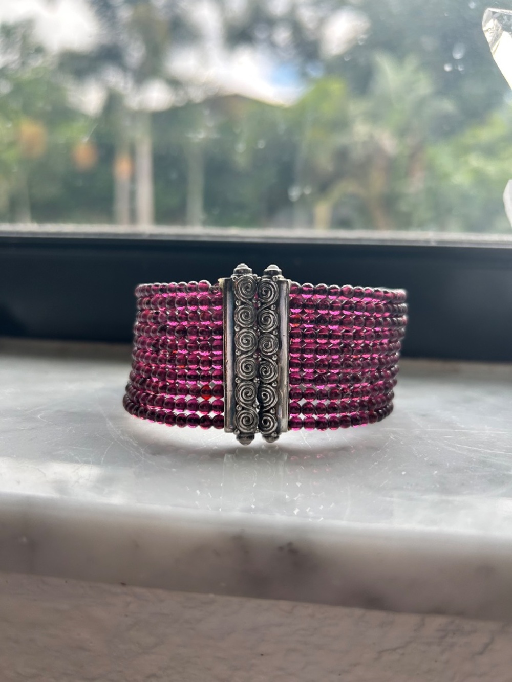 Sajen Sterling Silver and Ten Strand Garnett Cuff Bracelet - Picture 8 of 8